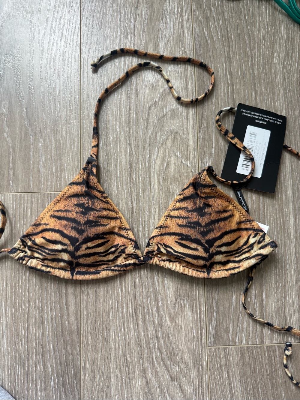 PrettyLittleThing Tiger Print Triangle Bikini Top - Orange & Black
